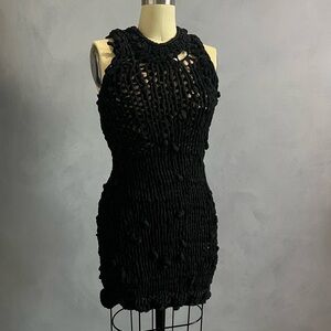 Avant Garde Openwork Black Knit Dress